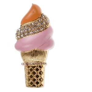 Ice Cream Cone Pin Brooch Gold-Tone Pavé Nwt